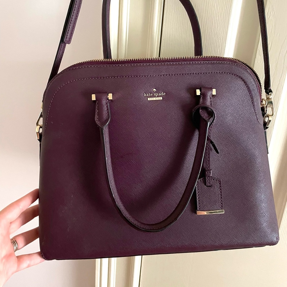 Kate Spade Sadie satchel and matching wallet in deep berry